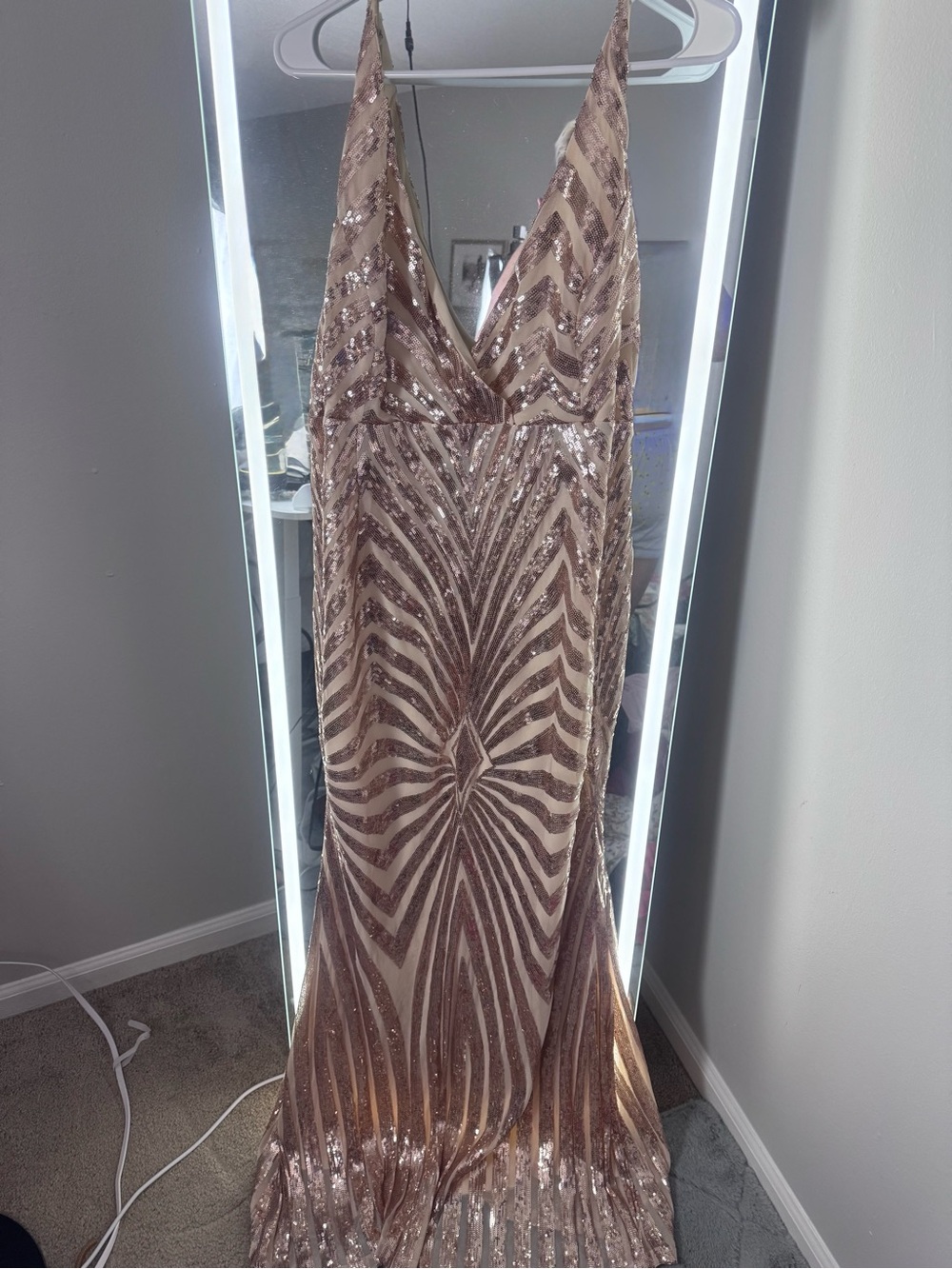 Rose Gold Sequin V-Neck Prom Gown